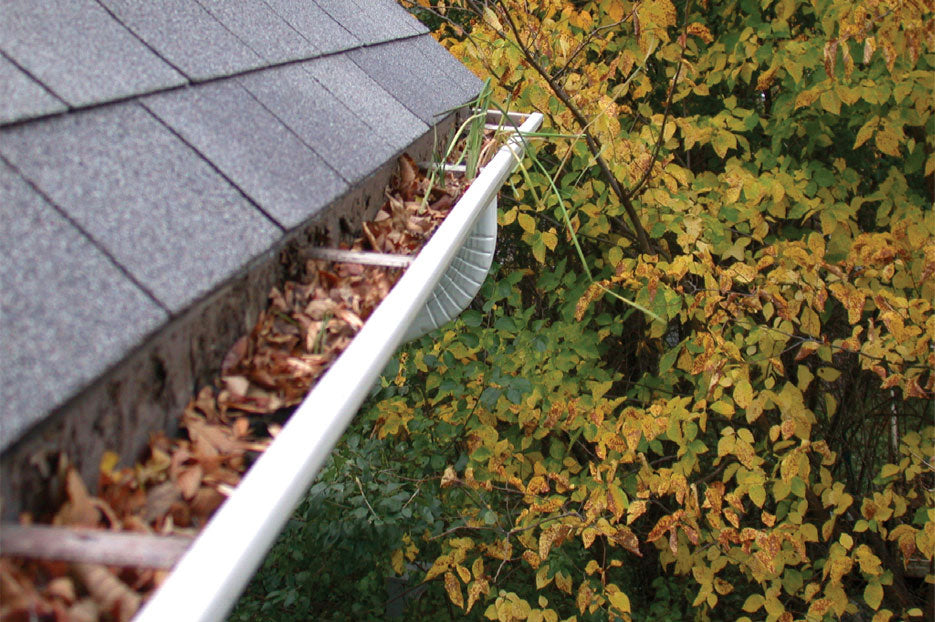 Two-story home gutter cleaning and downspout repair service.